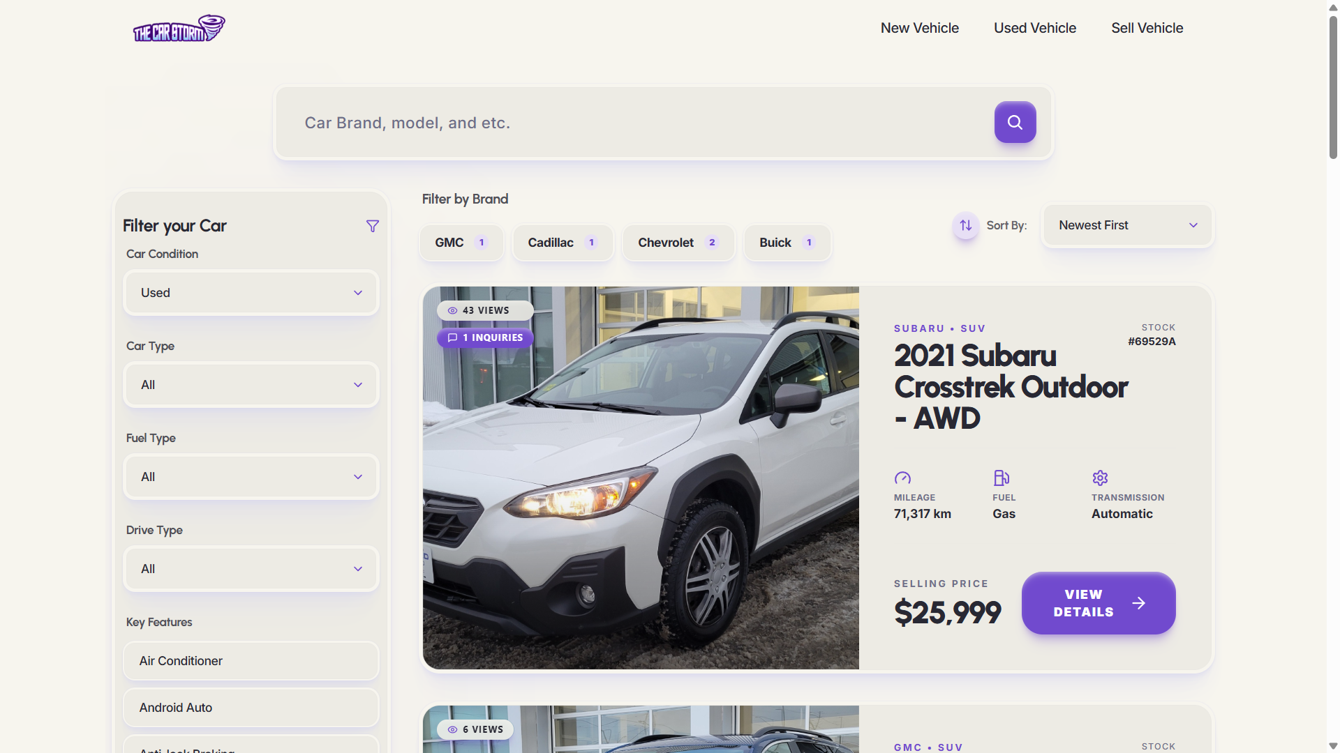 Vehicle Listing Page